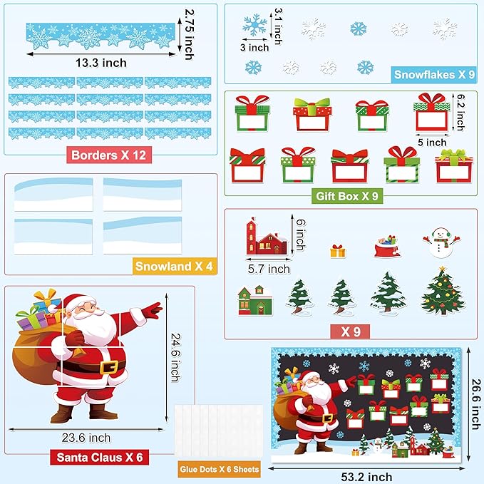 Aneco Christmas Bulletin Board Decorations Xmas Border Trim Christmas Party Supplies Classroom Decoration Cutouts for School Home Wall Decor