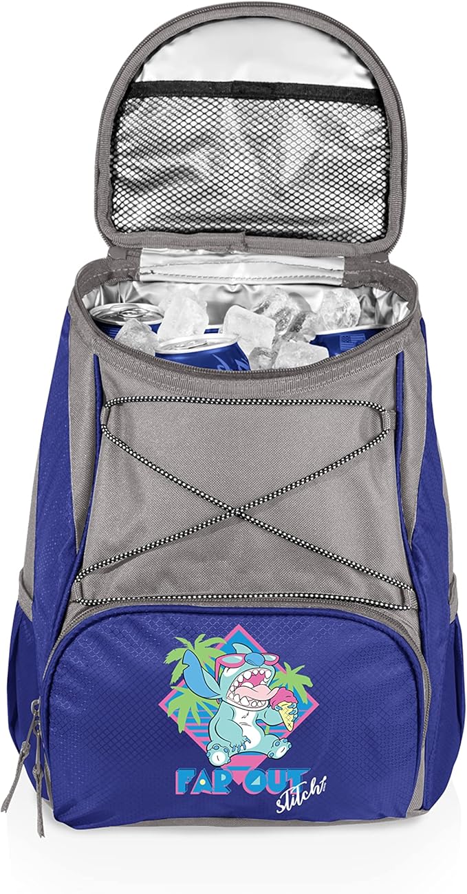 Picnic TIME Disney Lilo & Stitch Backpack Cooler, Insulated Leakproof Soft Cooler Backpack, Waterproof Lunch Bag, Portable Hiking Backpack Ice Chest for Picnic, Beach, Camping & Travel (Navy Gray)