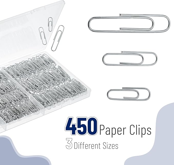 Mr. Pen- Silver Paper Clips, 450 pcs, 1", 1-1/4", 2", Zinc Galvanized Silver Paper Clips with Storage Box, Large and Small for Office, School, DIY, Binder Clips, Business Card Holders & Envelope Clips