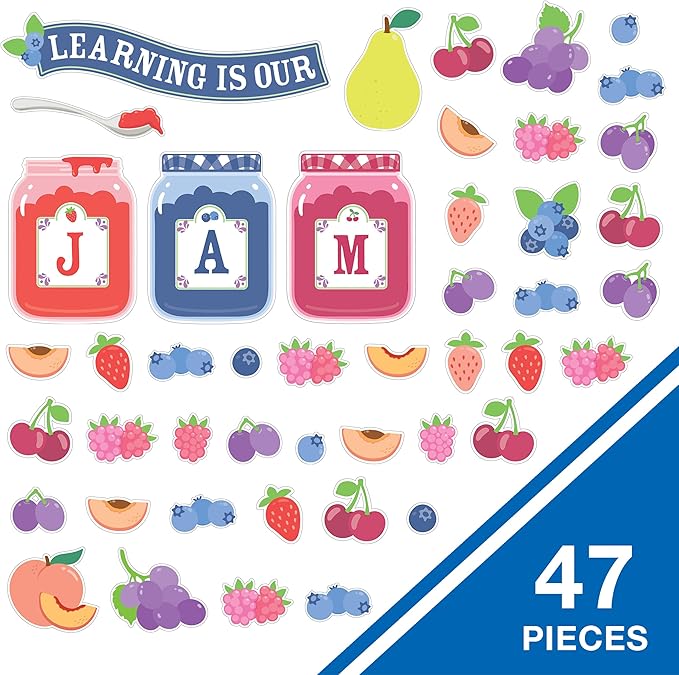 Carson Dellosa Learning Is Our Jam 47pc Bundle Bulletin Board Set, Colorful Cardstock Banner, Fruit Name Labels, Farmers Market Theme Decorations for Homeschool and Classroom Decor