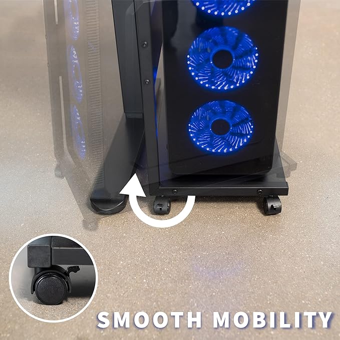 VIVO Mobile PC Cart with Storage, 2-Tier Shelf CPU Holder, Fits Oversized Gaming PC’s, Printers, Gaming Systems, and More, Computer Tower Floor Stand with Wheels, Black, CART-PC03