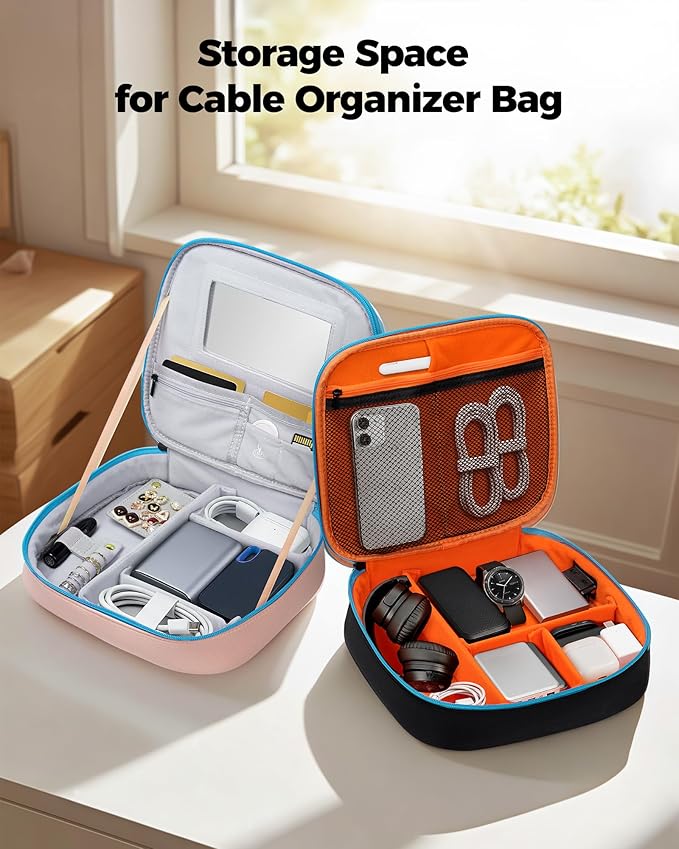 MATEIN Valentines Day Gifts for Couples, Mr and Mrs Gifts, Electronics Organizer Travel Case with USB Port, 2-Pack Couple Cord Organizer Bag 2-in-1 Cable Storage Bag for Tech Accessories and Makeup