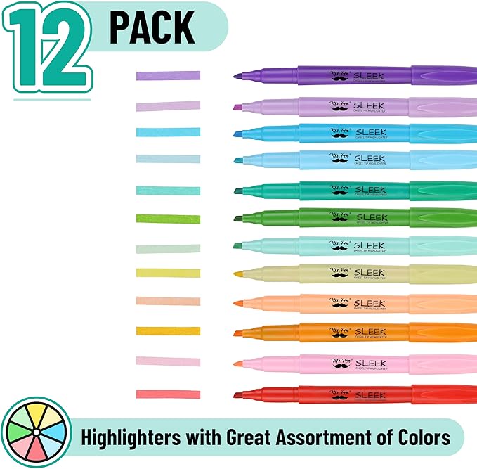 Mr. Pen- Pastel Highlighters, 12 Pack, Assorted Colors, Fast Dry, Highlighter Pastel, Set, Bible Journaling Highlighter, Marker
