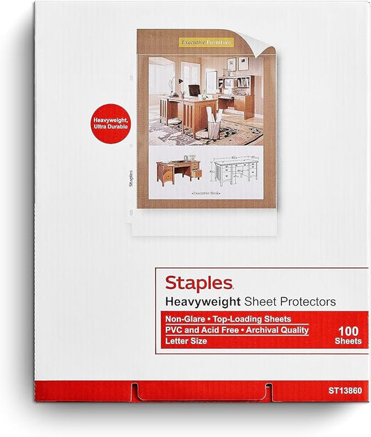Staples Sheet Protectors, Clear, 100-Pack, Top-Loading, 3-Hole Punched, Letter Size Page Protectors for Binders