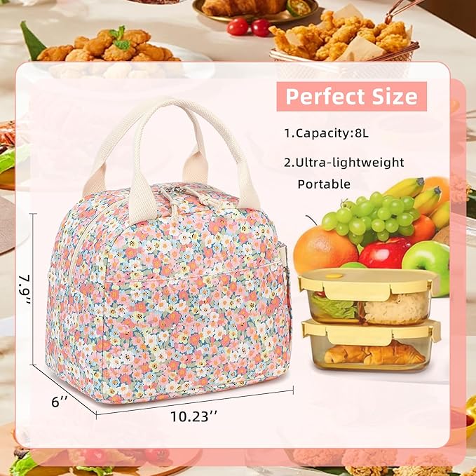LEDAOU Lunch Box for Women Insulated Lunch Bag Corduroy Lunch Tote Bags Leakproof Cooler Lunch Case for Travel Work Picnic