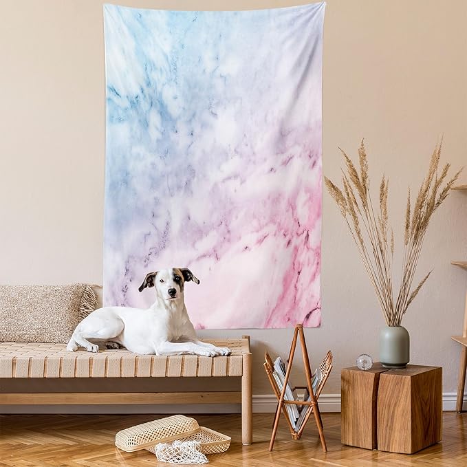 Ambesonne Marble Print Tapestry, Pastel Toned Cloudy Crack Lines Stained Antique Shabby Design, Wall Hanging for Bedroom Living Room Dorm Decor, 40" X 60", Pink