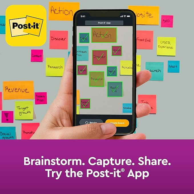 Post-it Super Sticky Notes, 3x3 in, 3 Pads, 2X The Sticking Power, Supernova Neons, Bright Colors, Recyclable (3321-SSMIA), (Pack of 48)