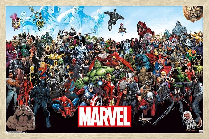 Marvel Comics The Marvel Lineup Wall Poster, 34L" x 22.4W", Blonde Framed Version
