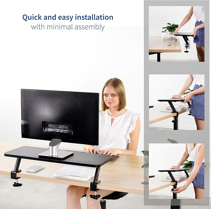 VIVO Black Clamp-on Small 26 inch Ergonomic Desk Shelf, Single Computer Monitor Stand Riser - Desk Organizer Holds 1 Screen or Laptop STAND-SHELF24B