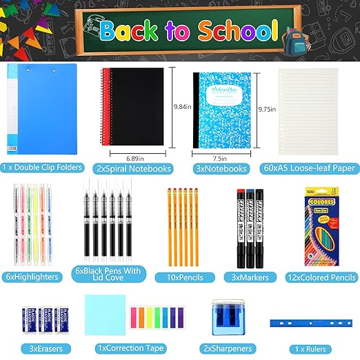 126 Pcs Christmas Middle High School Supplies Kit with Backpack for Student 7-12 Grades, School Supplies Bulk Bundle Essential Notebook Calculator for Xmas Holiday Gifts(Hot Pink)