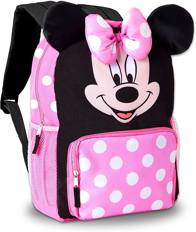 Disney Minnie Mouse Backpack with Lunch Box for Girls - Bundle with 16" Backpack, Lunch Bag, Water Bottle, Stickers, More | Minnie Mouse School Bag with Lunchbox