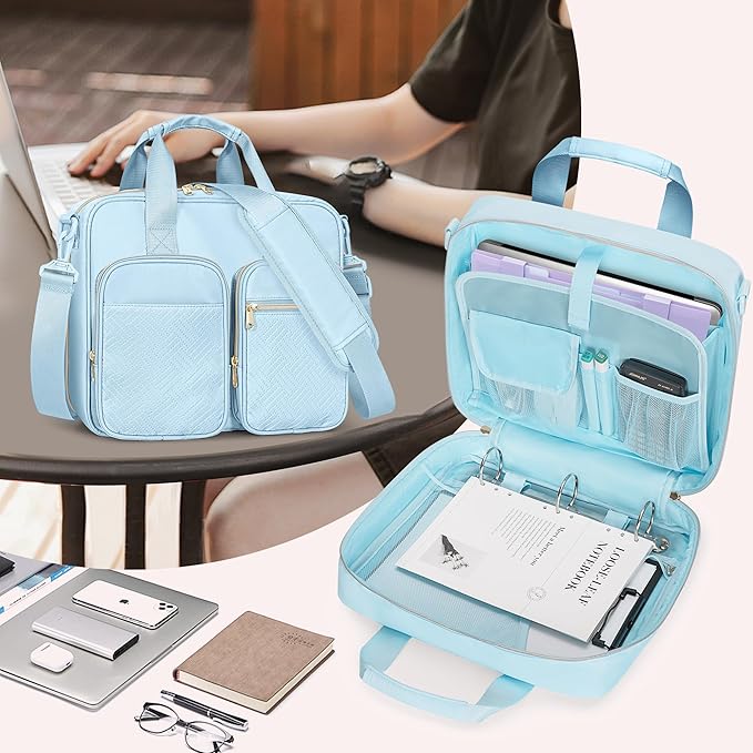 3 Ring Zipper Binder, 2 Inch Ring Binder Organizer Bag with Shoulder Strap Fits 13 Inch Laptop and 500 Sheets, Blue(Empty Bag Only)
