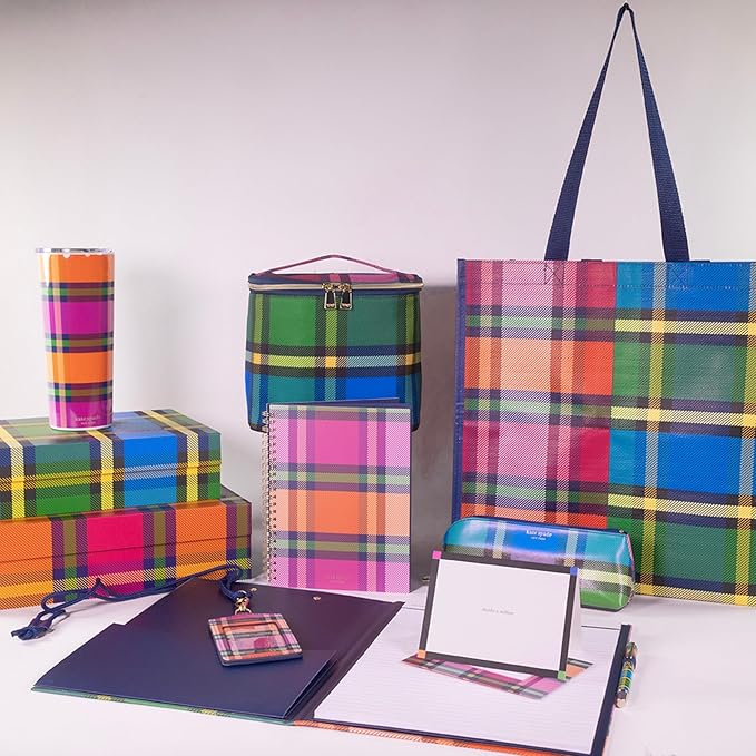 kate spade new york Insulated Lunch Tote, Small Lunch Cooler, Cute Lunch Bag for Women, Thermal Bag with Double Zipper Close and Carrying Handle, Grand Plaid Duo
