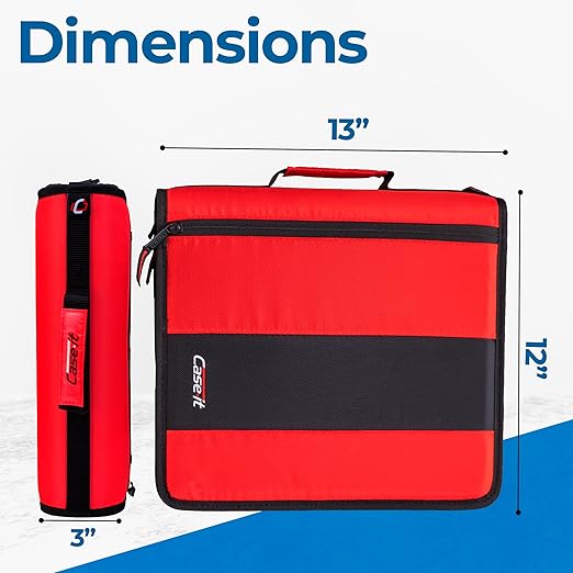 Case-it Classic Zipper Binder | 2-Inch O-Rings, 350 Sheet Capacity, Multiple Storage Pockets & Shoulder Strap | School & Office Organizer | D-251 Fire Engine Red