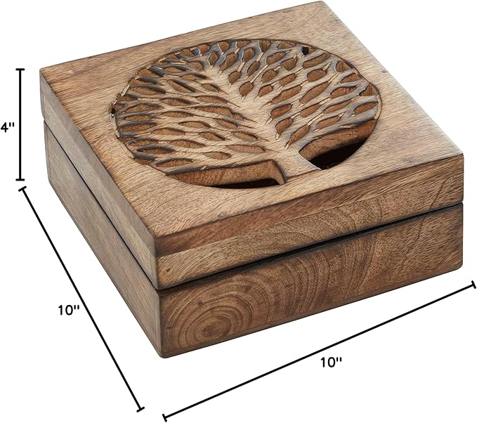 Deco 79 Wood Tree Handmade Decorative Box Decorative Keepsake Boxes with Hinged Lid, Set of 3 Storage Boxes, Brown