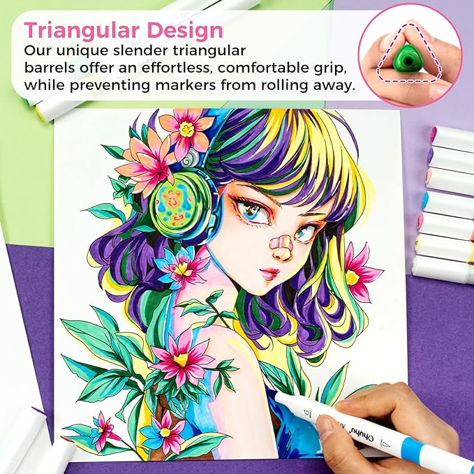 Ohuhu Alcohol Based Markers Set: 96-pack Double Tipped Art Marker - Chisel & Fine Color Sketch Markers for Artists Adult Coloring Drawing Illustration - 2 x Colorless Blender & 2 x Case
