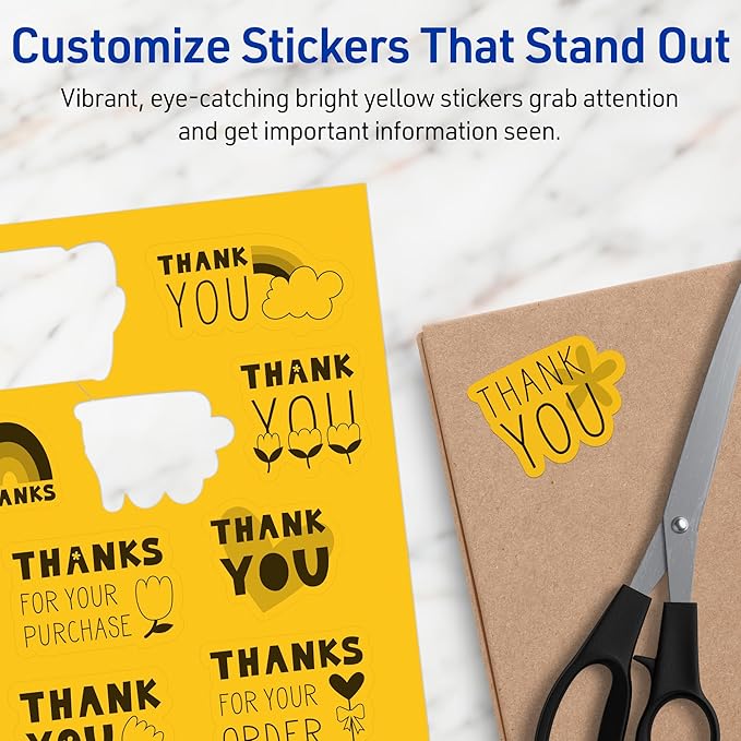 Avery Printable Sticker Paper, 8-1/2" x 11", Full-Sheet Labels, Bright Yellow Labels, Laser/Inkjet Printable, 10 Total, Great for Packaging and Stickers