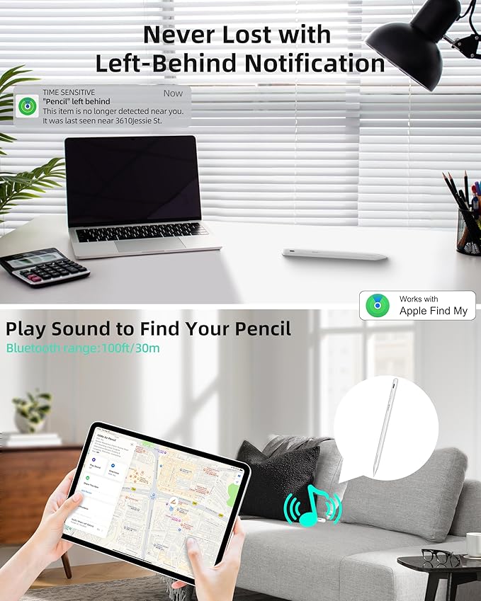 for iPad Pencil, Anti-Lost Stylus Pen for iPad Pro/iPad Air/iPad/iPad mini 2018-2025, Works with Apple Find My, with Shortcuts to Homepage & Multitasking, USB-C Wired Charge, Off-White