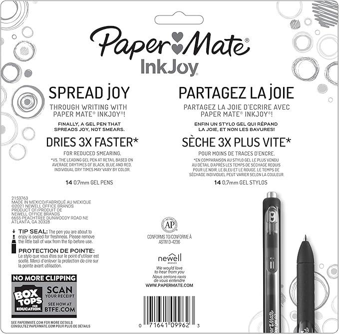 Paper Mate Colorful Gel Pens - InkJoy Gel Pens Assorted Medium Point (0.7). Perfect for Vibrant Colored Writing and Sketching InkJoy,14 Count (Pack of 12)