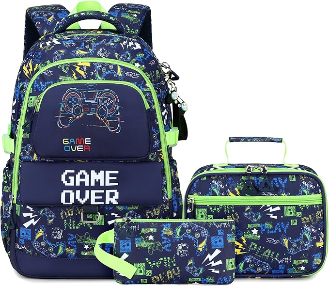 Makukke Kids Backpack for School Boys, 15.6" Gamer Backpack with Lunch Box & Pencil Case, Bookbag For Elementary, Middle School