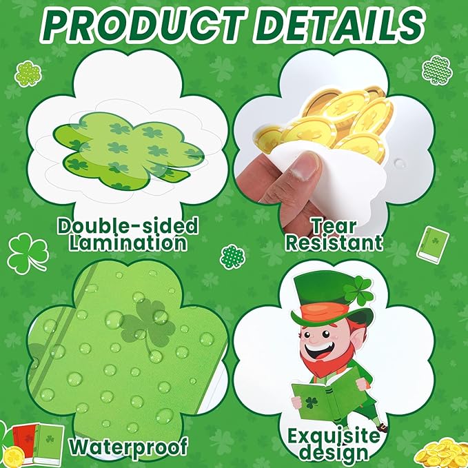 78Pcs St. Patrick's Day Reading Bulletin Board Decorations Spring Lucky Shamrock Paper Cutouts Bulletin Border Set Saint Patrick Day Green Clover Supplies for Irish School Chalkboard Wall Decorations