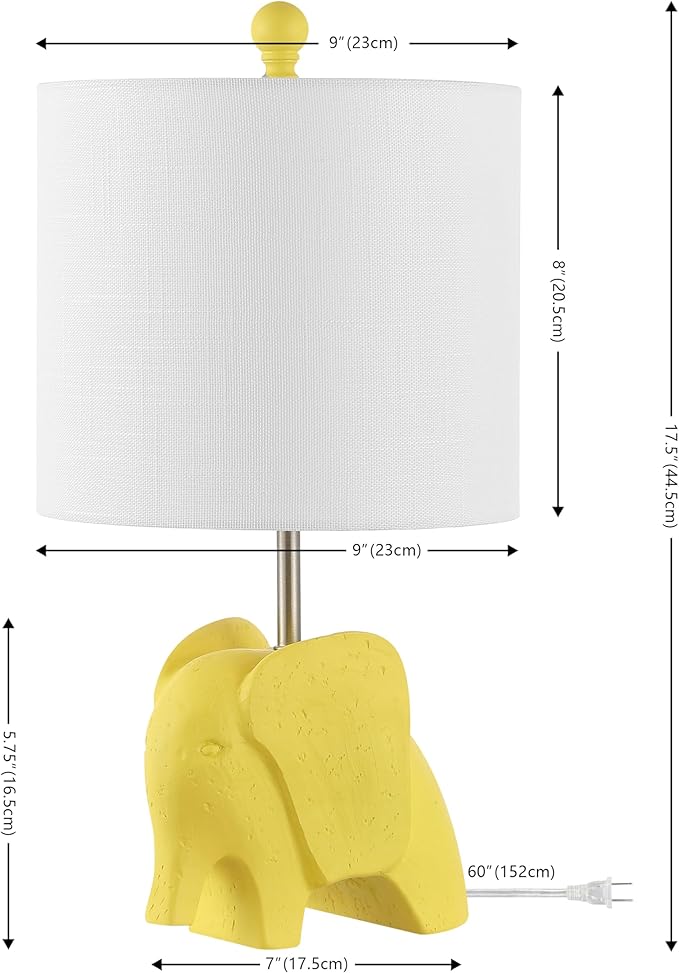 JONATHAN Y 17.5" Yellow Elephant Kids Table Lamp, Whimsical Resin Bedside Lamp with White Linen Drum Shade for Bedroom Playroom Nursery, LED Bulb Included, UL Listed (JYL1143C)
