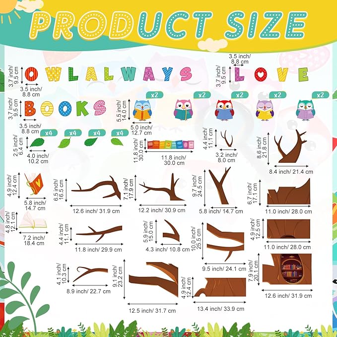 Pasimy Reading Bulletin Board Decorations Fall Classroom Decor Library Bulletin Board Set Owl Paper Cutouts Colorful Book Border Trim for Autumn Halloween Back to School Home Office Wall Door Supplies