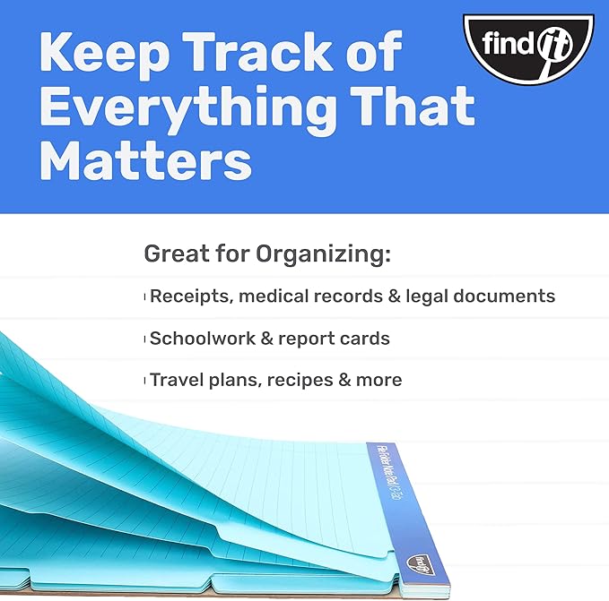 Find It File Folder Notepad - Pack of 12-9.5 x 12.5 Inch Notebook Organizer Folders for Filing, Document, and Clipboard Organization - Blue