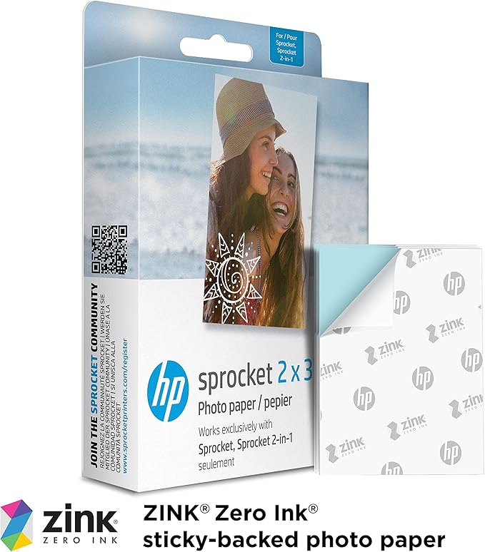 HP Sprocket 2x3" Premium Zink Sticky Back Photo Paper (20 Sheets) Compatible with HP Sprocket Photo Printers.