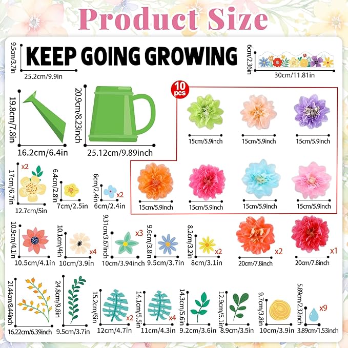 3D Pom Wildflowers Bulletin Board Decorations Set Paper Flowers Bulletin Board Decor Keep Going Keep Growing Decor Floral Blackboard Border Sunflower Cutout for Back to School Classroom Wall Decor