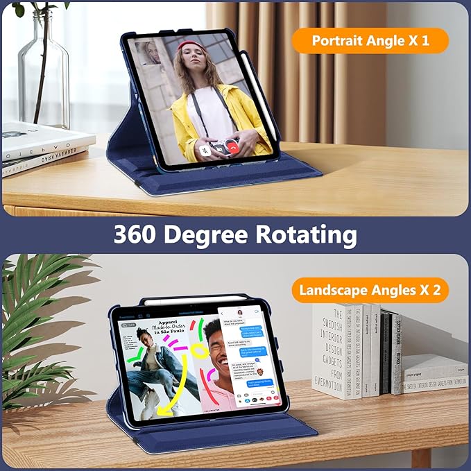 Fintie Rotating Case for iPad (A16) 11th Generation 11 Inch (2025), iPad 10th Generation 10.9 Inch (2022) - [Built-in Pencil Holder] 360 Degree Rotating Protective Stand Cover, Ocean Marble