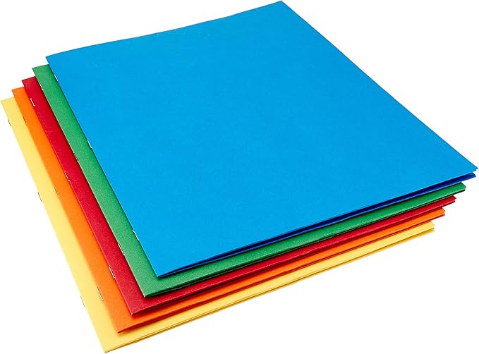 Amazon Basics Twin Pocket File Folders with Fasteners, Letter Size, Business Card Slot, Assorted Colors, 25-Pack