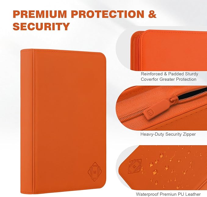 Trading Card Binder with 9 Side Loading Pocket Card Album Hold Up to 540 Cards PU Card Collection Binder, Collectible Albums Card Folder for MTG, TCG, Sports Cards（9-Orange）