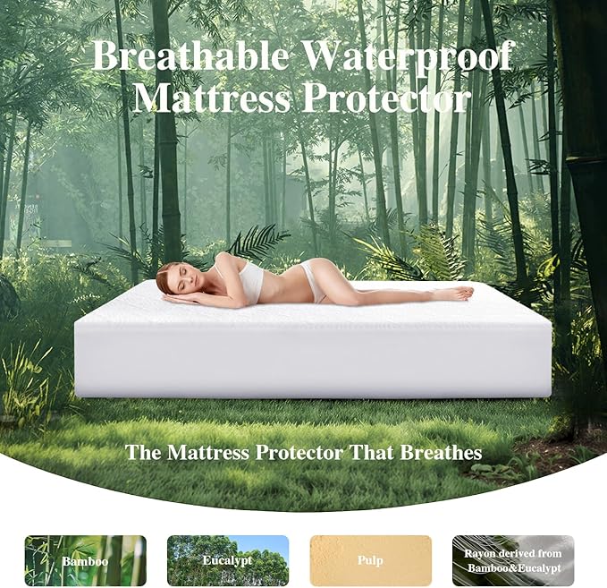 Twin XL Mattress Protector 2 Pack, Waterproof Mattress Pad Washable Rayon Mattress Cover Breathable Noiseless Bed Protector 3D Patterns 5" - 21'' Elastic Fitted Deep Pocket(White)