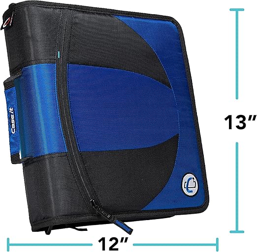 Case-it The Dual 2-in-1 Zipper Binder - Two 1.5 Inch D-Rings - Includes Pencil Pouch - Multiple Pockets - 600 Sheet Capacity - Comes with Shoulder Strap - Mint Blue Dual-101