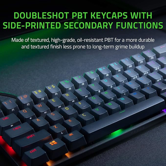 Razer Huntsman Mini 60% Gaming Keyboard: Linear Optical Switches - Rapid Trigger Mode - Chroma RGB Lighting - PBT Keycaps - Onboard Memory - Snap Tap - Classic Black