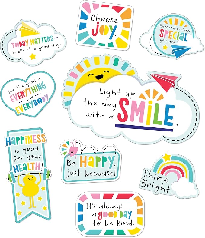 Carson Dellosa Happy Place 15 pc Bundle Motivational Bulletin Board Set, Rainbow Decorations and Motivational Posters With Positive Affirmations, Homeschool and Classroom Decor