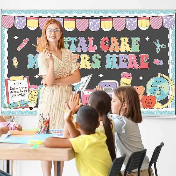 Mental Health Stationery Bulletin Board Decorations Set Pastel Mental Care Matters Here Classroom Decor Back to School Positive Paper Cutouts for School Office Home Teacher Classroom Wall Supplies