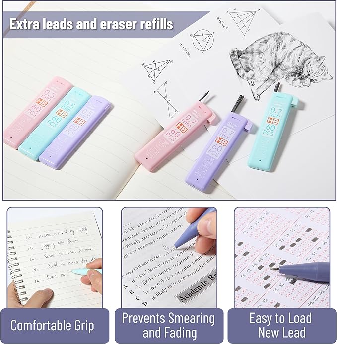 Mr. Pen- Pastel Mechanical Pencil Set with Lead Refills & Erasers, 6 Pack, 2 Sizes, 0.5 0.7mm, Aesthetic Mechanical Pencils Set