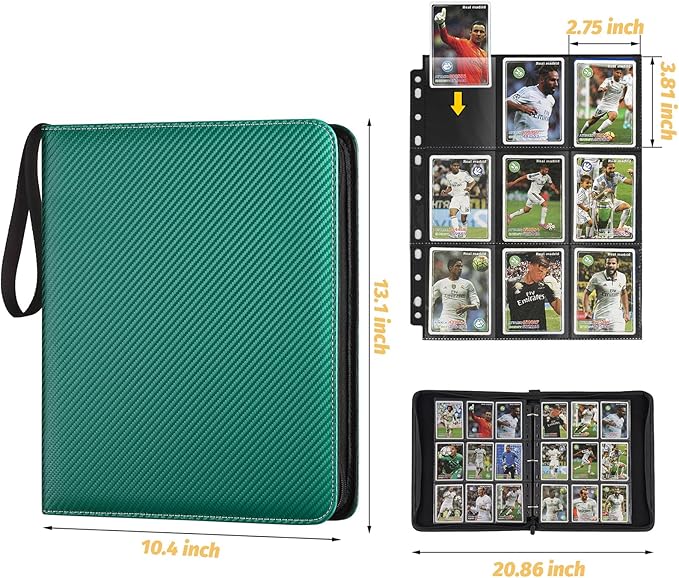 9 Pocket Card Binder, Premium Zip Trading Card Binder, 720 Double Sided Pocket PU Card Collection Binder, Collector Card Album, Card Folder for MTG, TCG, Sports Cards, Game Cards (Dark Green)