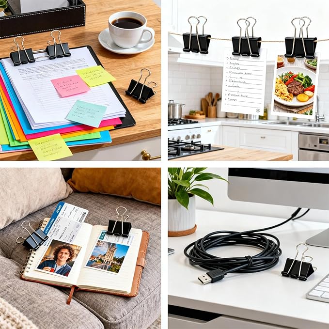 148Pcs Small Binder Clips Black, 0.75 in/19mm Mini Binder Paper Clips Office Clips Office Supplies Desk, 3/4 Inch Cute Binder Clips, Small Paper Clamps for Home School Business (Black)