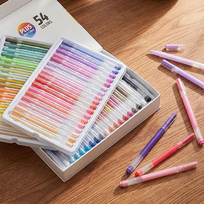 54 Colors 3D Acrylic Gel Pens for Coloring, 1mm Bullet Tip Acrylic Ink Pen for Adult Coloring Marker Paint Pens for Black Paper, Drawing, Fabric, DIY Projects, Art Crafts Supplies