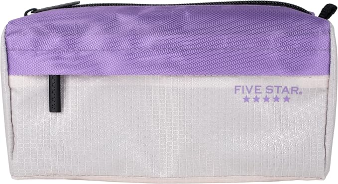 Five Star Pencil Pouch 9-Pocket Zipper Storage Organizer Case for Office Supplies Earbuds Chargers Cables Makeup, Tan/Purple (505600E)
