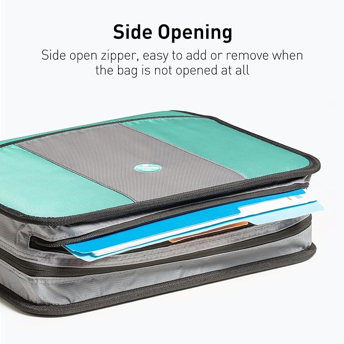 3 Inch 3 Rings Zipper Binder, Round Ring Binder with Expanding Files, Handle and Shoulder Strap, Green