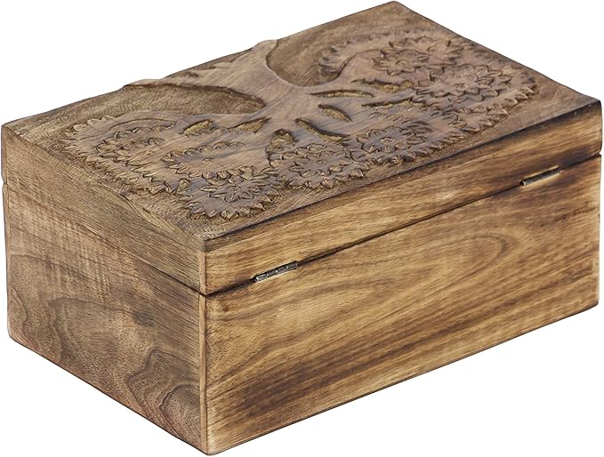 Deco 79 Mango Wood Floral Handmade Decorative Box Decorative Keepsake Boxes with Hinged Lid, Set of 3 Storage Boxes 8", 10", 12"W, Brown
