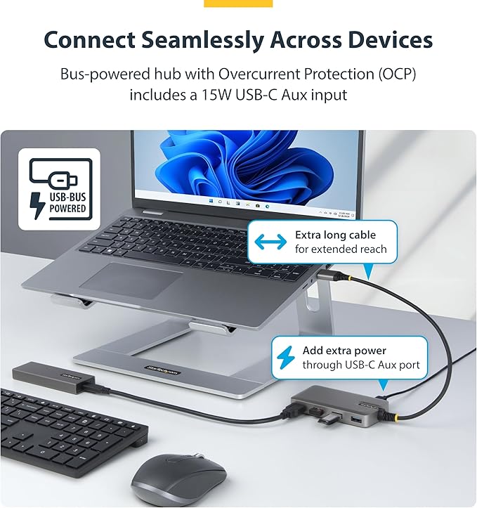 StarTech.com 4-Port USB-A Hub, 5Gbps Data Transfer, Bus-Powered USB 5Gbps Splitter, 4X Type-A Ports Extender for Laptops, Compatible with MacBook, Dell XPS, Surface Pro, Chromebook