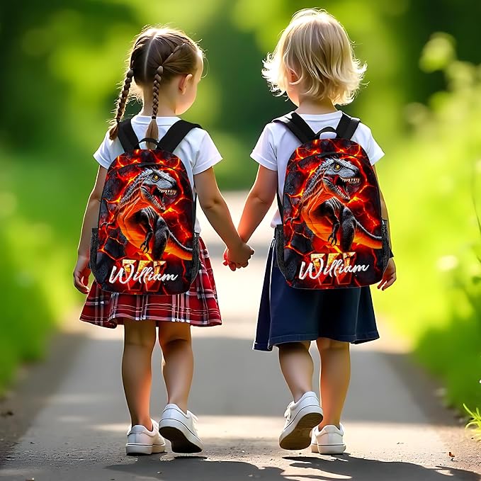 Custom Dinosaur Backpack for Boys Back to School Kids Backpacks with Lunch Box Personalized Name Bookbag for Elementary Middle School
