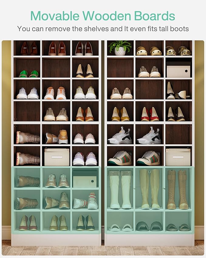 Tribesigns 10-Tier Shoe Storage Cabinet Set of 2, White and Brown Wooden Shoe Rack with 30 Cubbies, Freestanding Tall Entryway Shoe Organizer for Closet, Entryway, Living Room