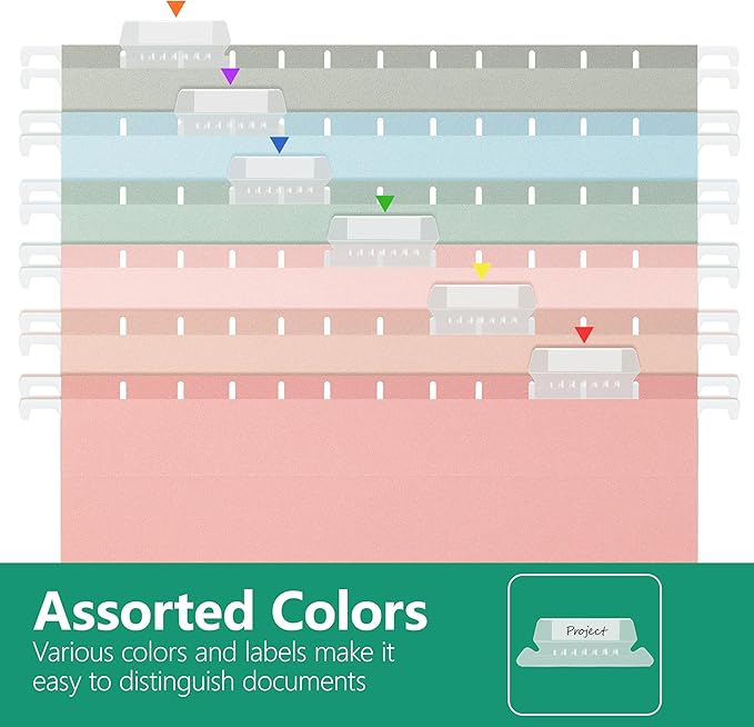 Extra Capacity Hanging File Folders,25 Pack Reinforced Letter Size Pink Hanging Folders with Heavy Duty,Designed for Bulky Files,Medical Charts,Assorted Colors