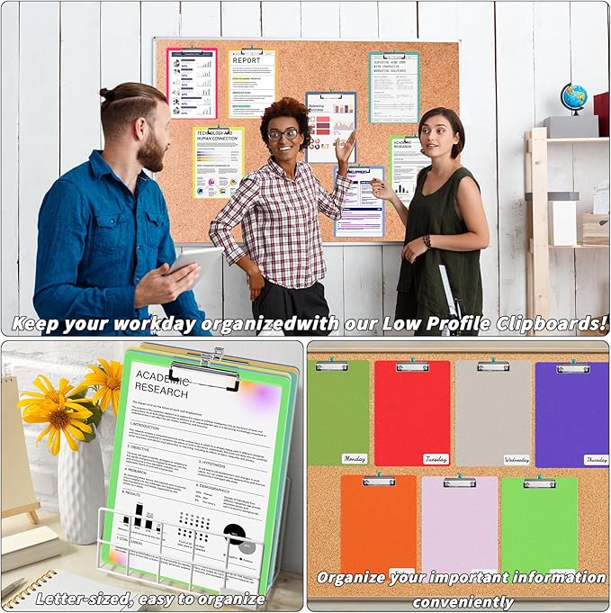 40 Pcs Plastic Clipboards Bulk 20 Assorted Colors 12.5 x 9 In Clear Colored Clip Board Standard A4 Letter Size Low Profile Clipboard Portable for Classroom Office Supplies Students Back to School